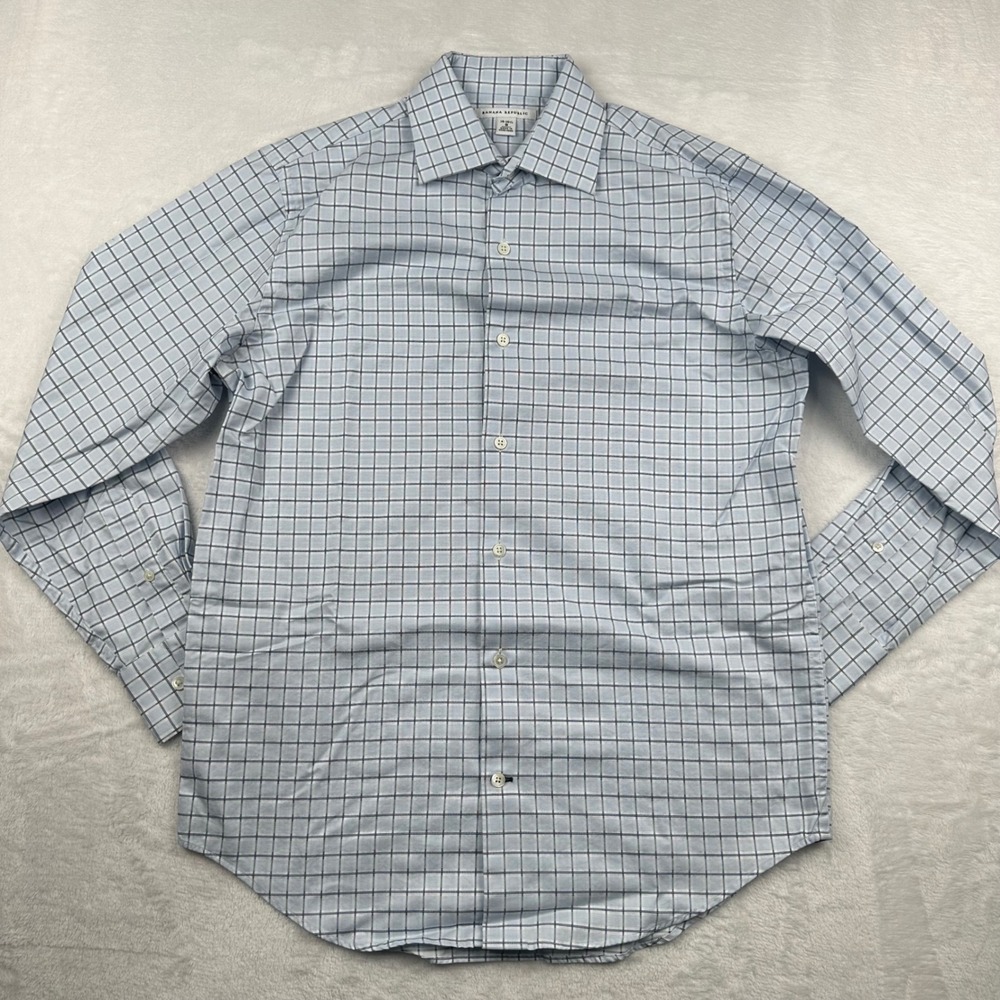 Banana Republic Mens Blue Check Cotton Button Shirt Small 14-14.5 80s Hong Kong